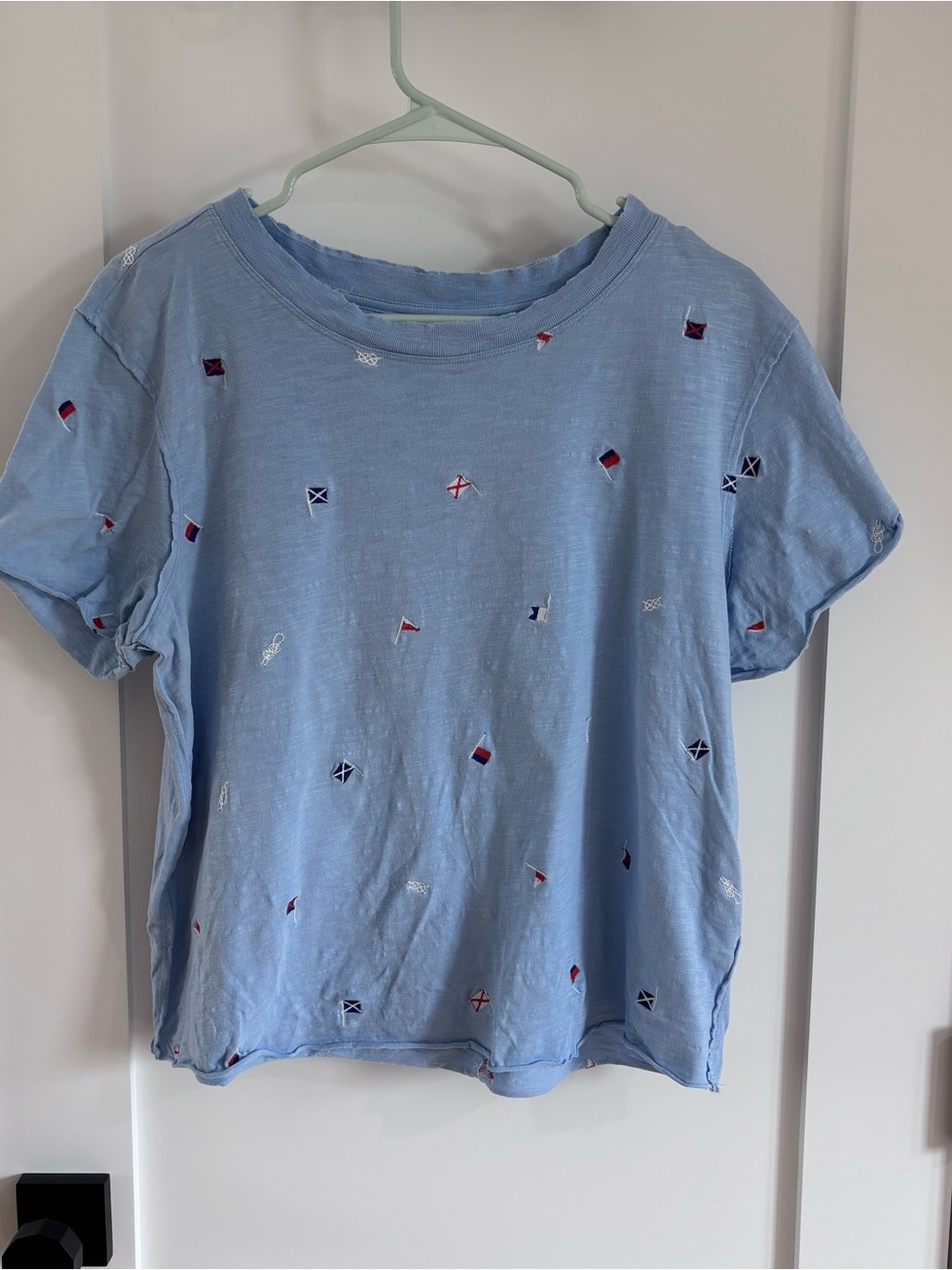 Maeve Anthropologie Blue Embroidered Nautical Cotton Tee Size M